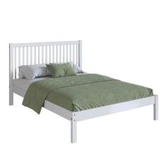 Cama de Casal Lucy de Madeira Maciça com Lastro - BB, Branco