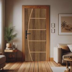 Kit Porta de Madeira 215x85cm Batente de Aço 6,5cm Duraplac Marrom