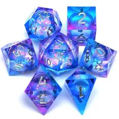 Liquid Core Quicksand Resin DND Dice, Sharp Edge Dungeons and Dragons Polyhedron Game Dice Set for Role Playing Games RPG Explorer Magic, Holiday Birthday Gifts Party Favors