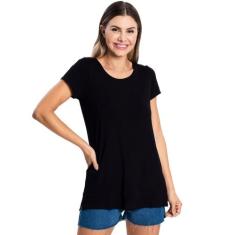 Blusa Básica Alongada Feminina Rovitex Preto, P, Preto