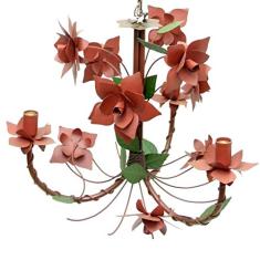 Lustre Artesanal para Sala de Jantar 03 Bocais Flores de Ferro