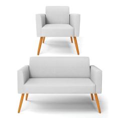 Sofá Namoradeira com Poltrona Pés Palito Castanho Marisa Linho D03 - D`Rossi