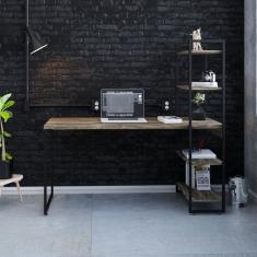 Escrivaninha com Estante Alta Estilo Industrial 150cm com 04 Prateleiras Dynamica Yescasa Carvalho Dark / Preto