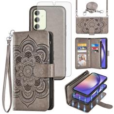 Asuwish Capa de celular para Samsung Galaxy A54 5G carteira com zíper destacável com protetor de tela de vidro temperado alça transversal flor porta-cartões A545G A 54 54A 4G G5 SM A546U mulheres