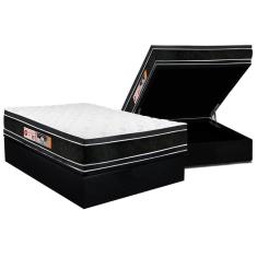 Cama Box Baú Casal: Colchão Espuma Castor D33 Black e White Air Double Face Euro Pillow + Base CRC Suede Black(138x188)