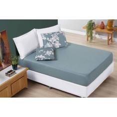 Jogo De Cama Com Elastico Casal Padrão Flor 3 Peças 200 Fios - Safira 