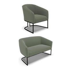 Sofá Namoradeira E Poltrona Industrial Preto Stella Bouclê Menta D03 - D`rossi