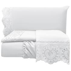 Jogo De Lençol Casal Padrão Bordado Ingles 300 Fios Nupcias 4 Peças Cor Brancoo