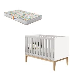 Berço Americano New Classic Branco Com Pés Madeira Natural E Colchão Gazin ? Reller