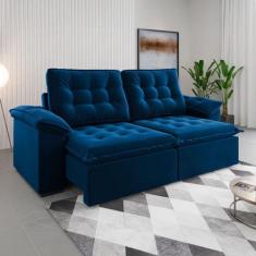 Sófa 4 Lugares Mozart Retrátil e Reclinável Azul - Viero Móveis, Azul,