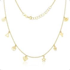 Colar Choker 40cm Ouro 18k Elo Português Com Berloques - S.Demór Joias