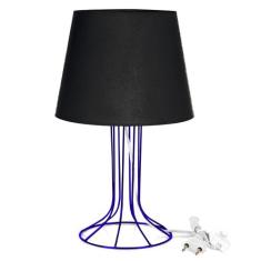 Abajur Torre Dome Preto Com Aramado Azul - MARRYLUZ