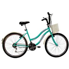 Bicicleta Aro 26 Feminina Beach Retrô 18 Marchas Azul Turquesa