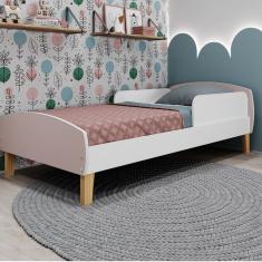 Cama Infantil Montessoriana com Proteção Lateral Aurora Movelbras Branco/Rosa