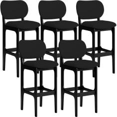 Kit 05 Banquetas Alta Para Cozinha Madeira Fixa Betta L02 Preto Facto Preto