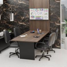 Mesa De Reunião Para Escritório Com Painel de TV 200x100cm Nogal