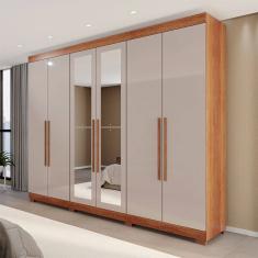 Guarda-Roupa Casal Eldorado Premium 6 Portas 6 Gavetas com Espelho com Pés 100% Mdf Cinamomo/Off White - Pnr Móveis