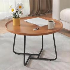 Mesa de centro redonda para sala de estar, mesa de centro de nogueira com canelado, mesas de canto para quarto, escritório, varanda, quintal, apartamento, decoração de escritórios