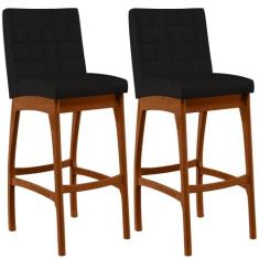 Kit 02 Banquetas Altas Para Cozinha Sala de Jantar Fixa Mila B04 Suede