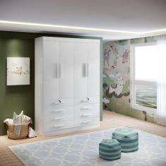 Guarda-roupa Infantil 4 Portas Frente Mdf Puxador de Madeira Aquarela 