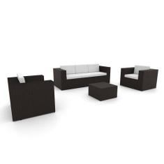 Conjunto de Sofá Fibra Sintética Preta Quadrado - 1 Sofá 3L + 2 Poltro