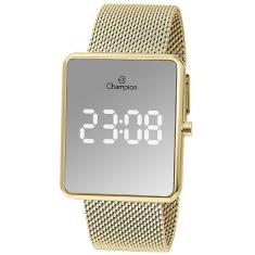 Relógio Champion Feminino Digital Espelhado Dourado Ch40080b