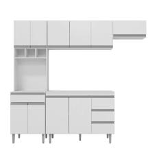 Cozinha Modulada 5 Peças com Tampo 241cm 10 Portas 4 Gavetas Natalie Branco - ÉdeCasaMóveis