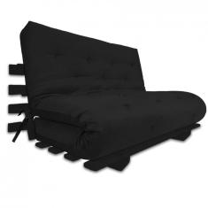 Sofa Cama Casal Futon Oriental Preto Com Madeira Preta