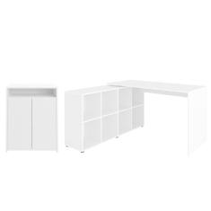 Mesa Escrivaninha em L Eron e Balcão 60cm 2 Portas Look A06 Branco - Mpozenato