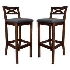 Kit 2 Banquetas Media Estofada para Bancada Madri Madeira Capuccino Su