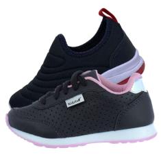 Kit 2 Pares Tênis Infantil Feminino Rosa e Calce Facil Bordado-Masculino