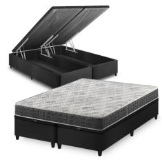 Cama Box Baú Queen Bipartido Preto Colchão Espuma D33 Ortopédico Zidi 