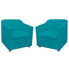 Kit 02 Poltronas Decorativa Tilla Pés Cromados Suede Bege - DS Estofados