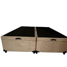 Cama Box Baú Queen Bipartido Suede Bege Com Pistão A Gás