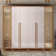 Guarda Roupa Casal com Vidro Reflecta 6 Portas 6 Gavetas Suburban Gold Freijó/Off White