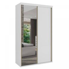 Guarda-Roupa Solteiro 2 Portas de Correr 1 Porta com Espelho Branco