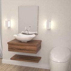 Bancada para Banheiro Cuba Abaulada L42 com Prateleira 605w Metrópole Compace Nogal