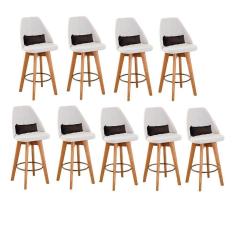 Kit 09 Banquetas Linho Bege E Almofada Suede Marrom