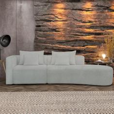 Sofá Curvo Decorativo Kimiko 287Cm 2 Lugares Sala de Estar com Chaise Bouclê Cinza G52 - Gran Belo