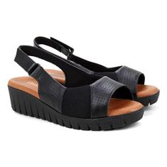 Sandália Anabela Usaflex Feminina - Preto - 35