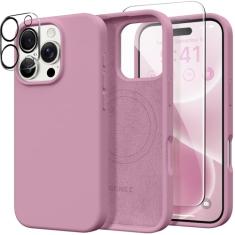 Capa magnética GONEZ para iPhone 16 Pro Max, compatível com MagSafe, capa de silicone líquido, com protetor de tela + protetor de câmera, capa protetora completa à prova de choque para celular, 6,9