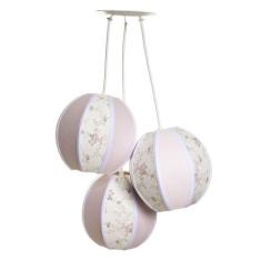 Lustre Pendente 3 Bolinhas Rosa Quarto Bebê Infantil Menina - Potinho 