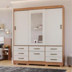 Guarda Roupa Casal Espelho 3 Portas 8 Gavetas Luiza Panan - Panan Móve