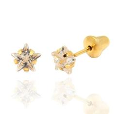 Brinco Estrela Zircônia 4mm Em Ouro 18k Segundo Furo Infantil - AGAPRI