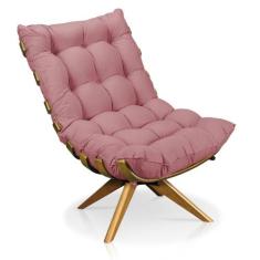 Poltrona Giratória Costela Suede Rose Base Madeira Drossi - D' ROSSI