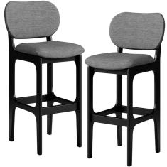 Kit 2 Banquetas Alta Betta L02 Madeira Maciça Assento Estofado 105 cm Preto Cinza Escuro Lyam Decor