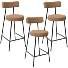 Kit 03 Banquetas Baixa Para Cozinha Sala De Jantar Bar Bancada Milão L02 Bouclê Mostarda