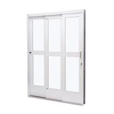Porta De Aço De Correr 215x200cm 3 Folhas Vidro Liso Qualitysol Ramassol Branco