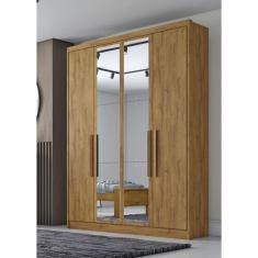 Guarda Roupa Solteiro Com Espelho 4 Portas 3 Gavetas Moderni -cumaru Móveis Novo Horizonte