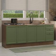 Kit Com 2 Balcões De Cozinha 3 Gavetas 4 Portas (sem Tampo E Pia) Rustic/verde Vik Madesa 01 Rustic/verde